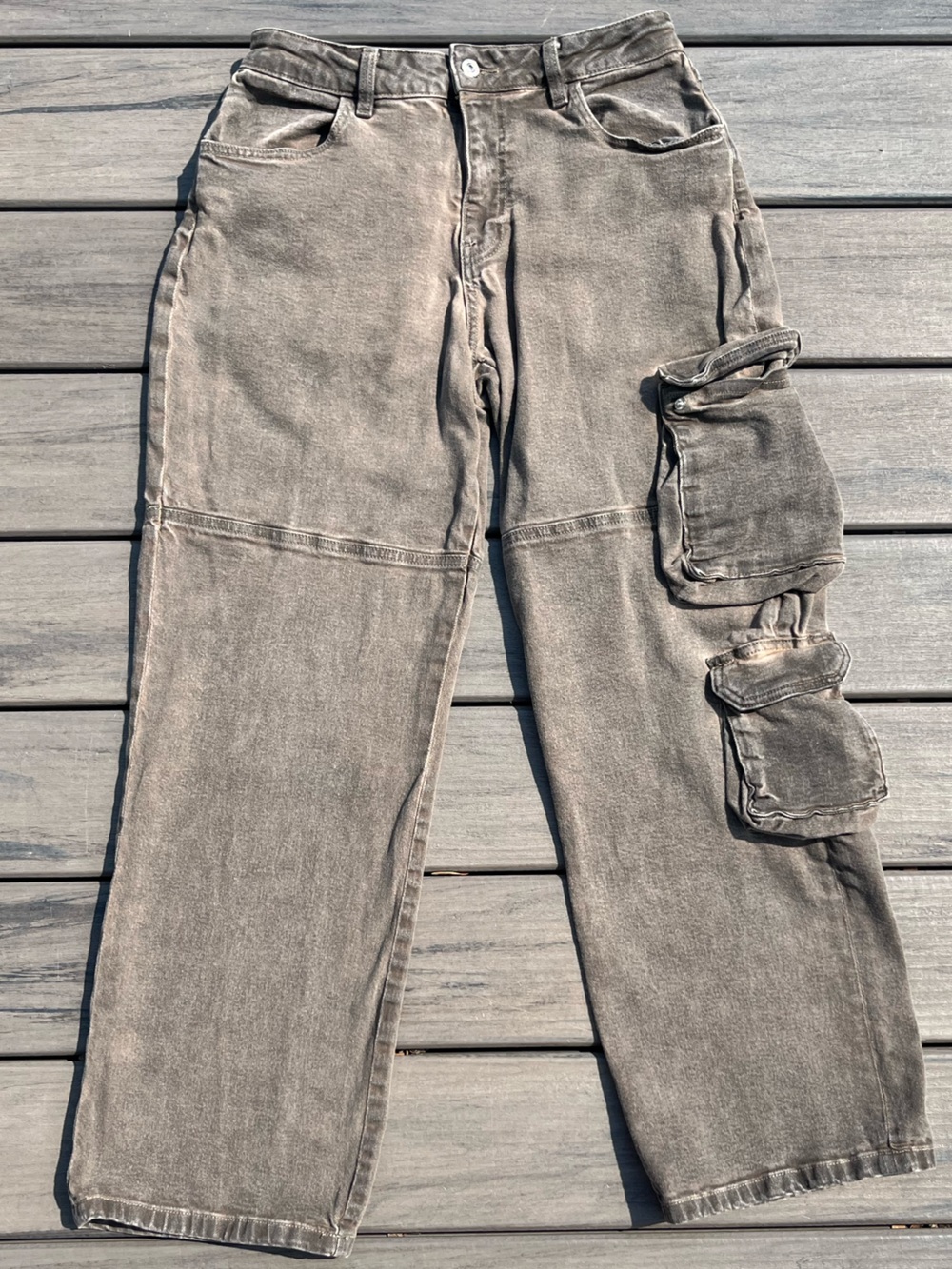 Forever 21; Faded Olive/Taupe Wash; Utility Cargo Pants; Wide Leg/Semi Flared
